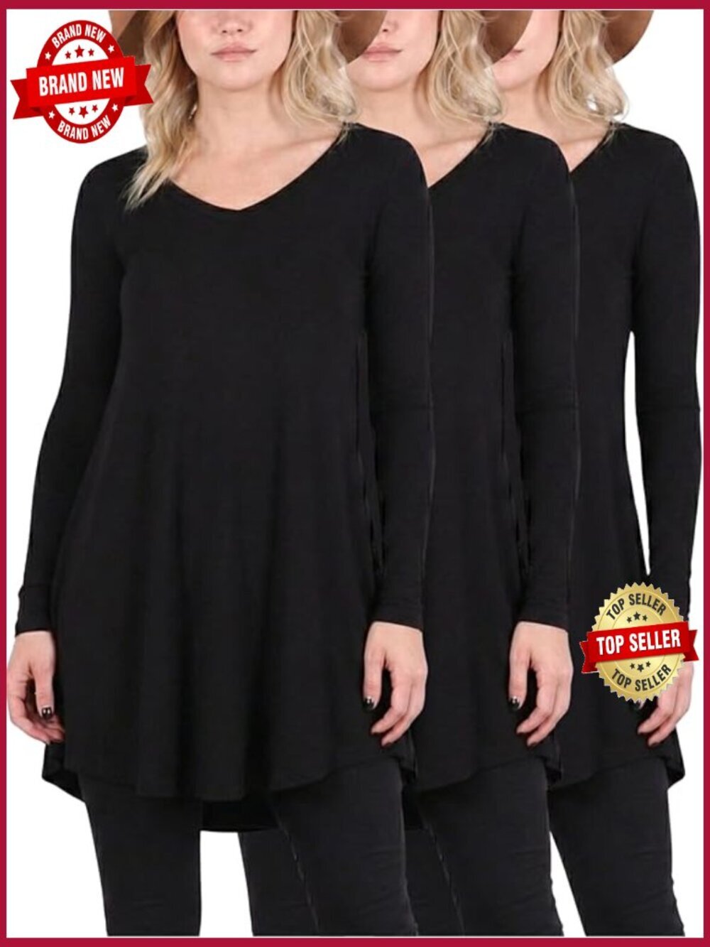 Long Sleeve Tunic Tops Loose Fit Tunic Tees for Leggings 3-Pack